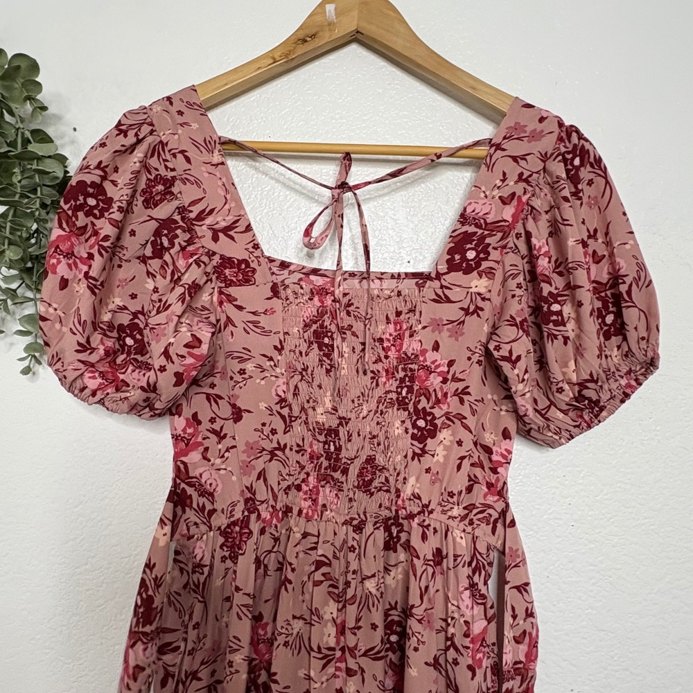 B.O.G Collective Floral Wide Leg Jumpsuit Pink Smocked Puff Sleeve XS - Picture 3 of 9